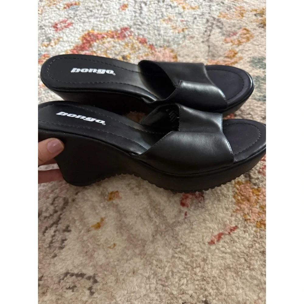 Bongo Y2k Hi Five Black Platform Wedge Sandals Y2K Slide Mules Womens 7.5M